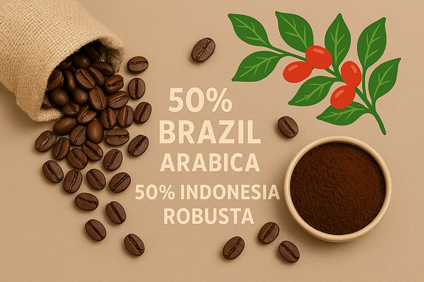 قهوه ۵۰٪ عربیکا ۵۰٪ روبوستا سانتوس اندونزی